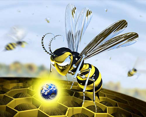 3D Illustration of a Metal Bee
